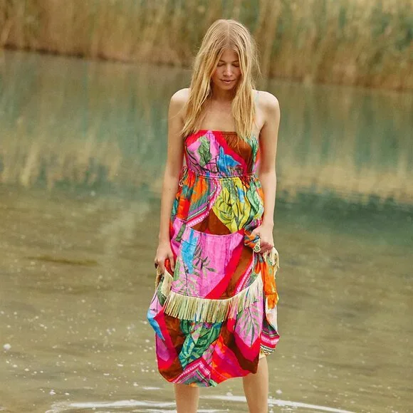 NWT Farm Rio x Anthropologie Palila Fringed Midi Dress - Picture 4 of 6